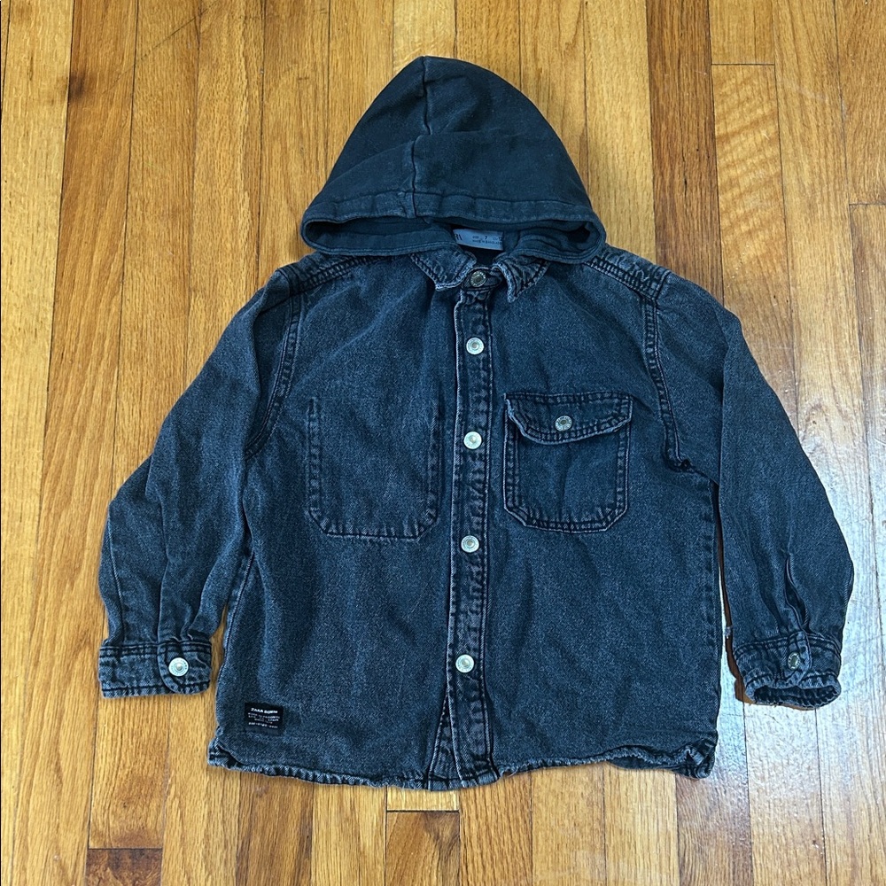 Zara Kids Black Denim detachable Hooded Jacket